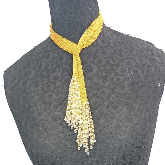 Ferrara Whiting and Davis Fine Antique Gold Ring Mesh Lariat with facetted drops - Picture 2 of 3